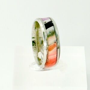 Silver Band Ring with Colorful Inlay size 10 #004